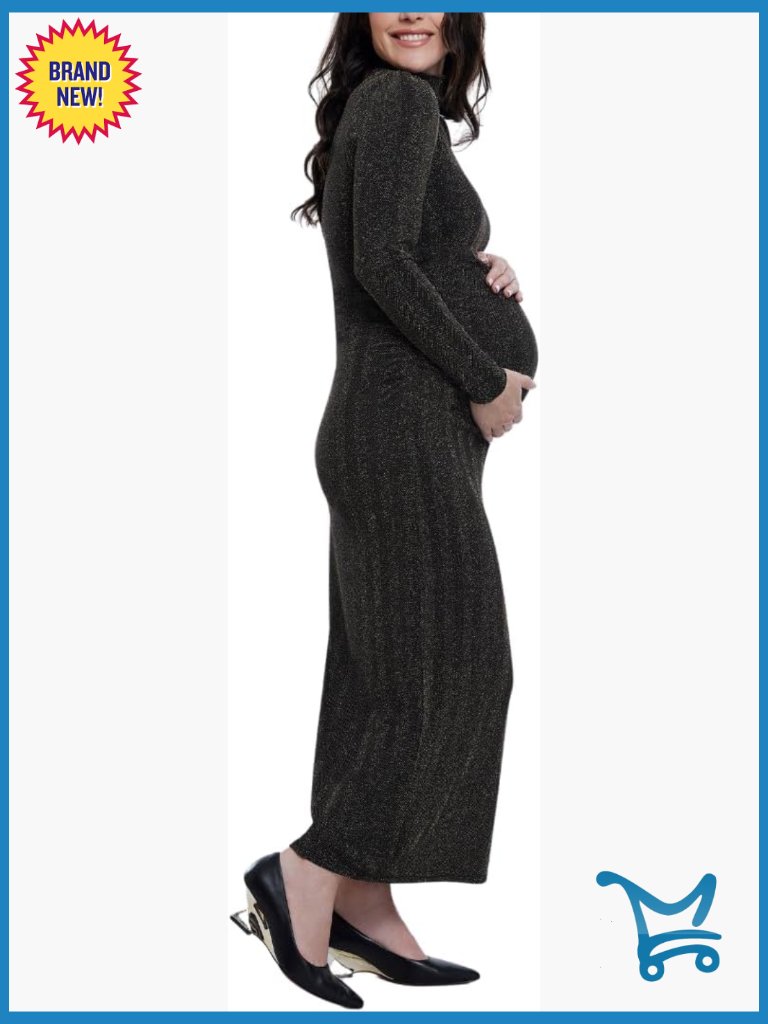 Long Sleeve Mesh Turtleneck Maxi Bodycon Maternity Dress